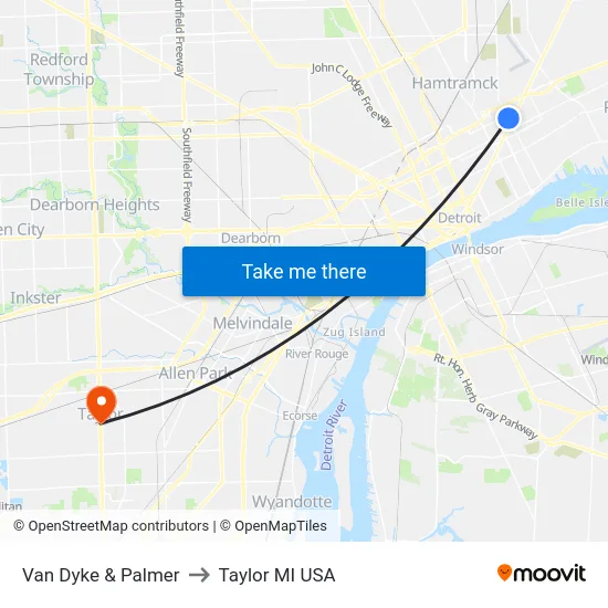 Van Dyke & Palmer to Taylor MI USA map
