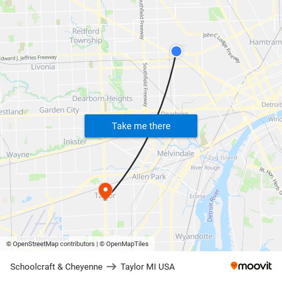 Schoolcraft & Cheyenne to Taylor MI USA map