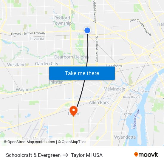 Schoolcraft & Evergreen to Taylor MI USA map