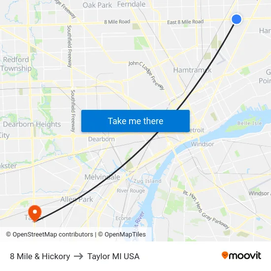 8 Mile & Hickory to Taylor MI USA map