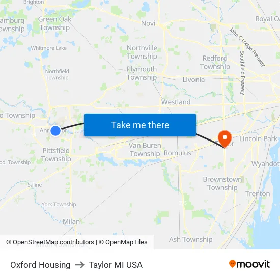 Oxford Housing to Taylor MI USA map