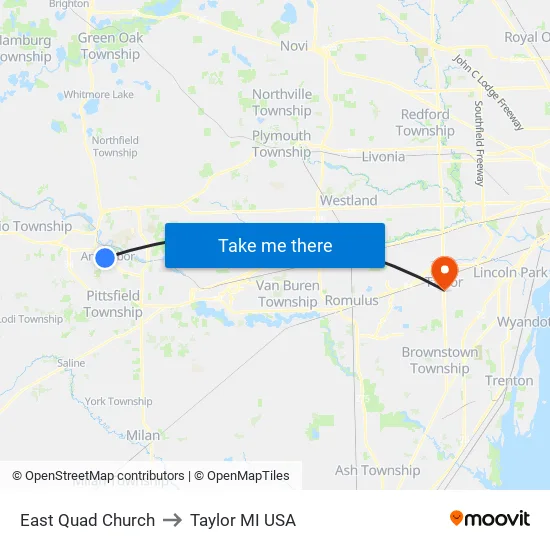 East Quad  Church to Taylor MI USA map