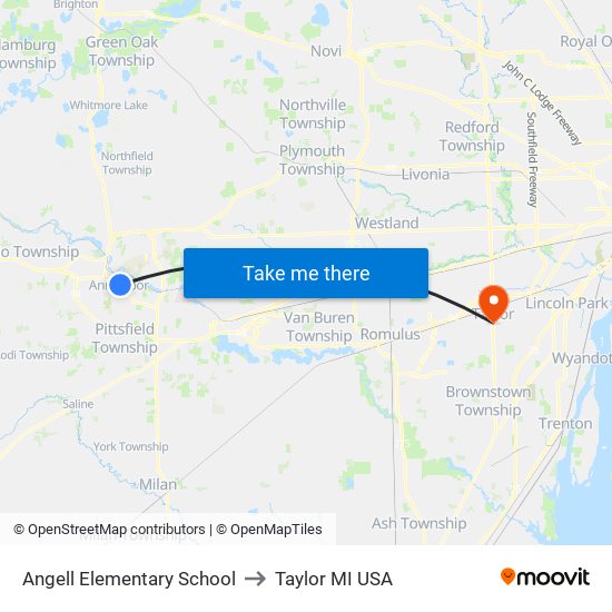 Angell Elementary School to Taylor MI USA map