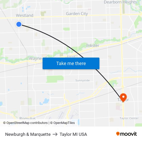 Newburgh & Marquette to Taylor MI USA map
