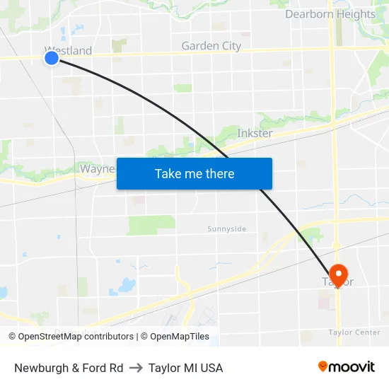 Newburgh & Ford Rd to Taylor MI USA map