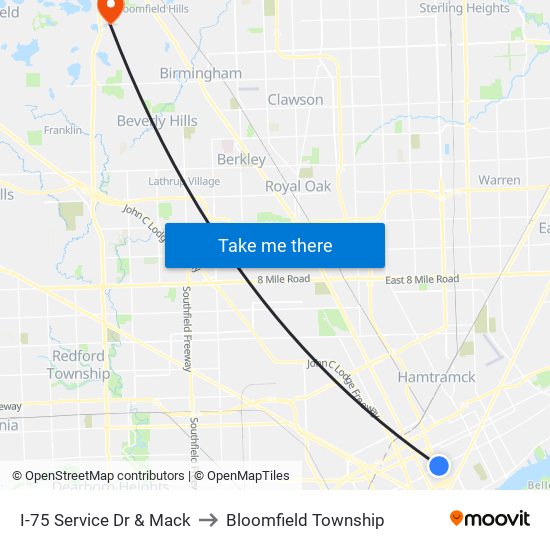 I-75 Service Dr & Mack to Bloomfield Township map