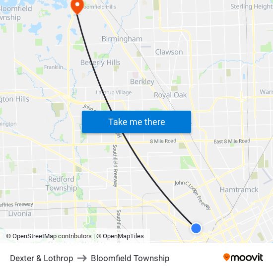 Dexter & Lothrop to Bloomfield Township map