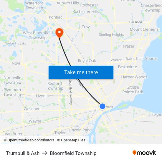 Trumbull & Ash to Bloomfield Township map