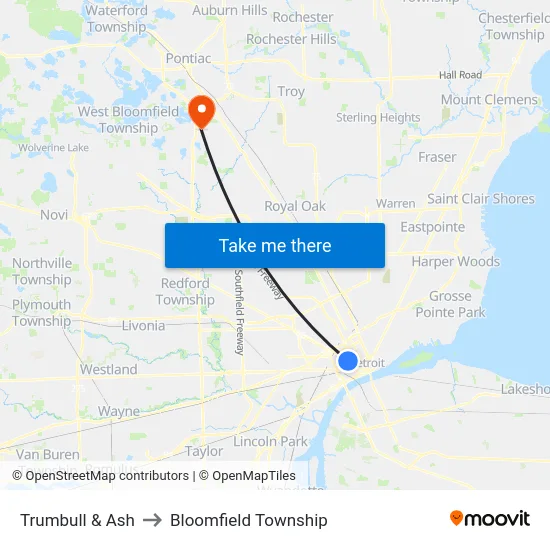 Trumbull & Ash to Bloomfield Township map