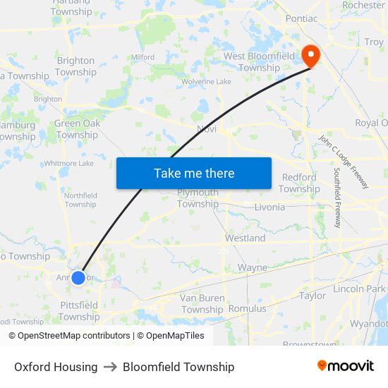 Oxford Housing to Bloomfield Township map