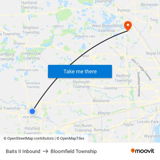 Baits II Inbound to Bloomfield Township map