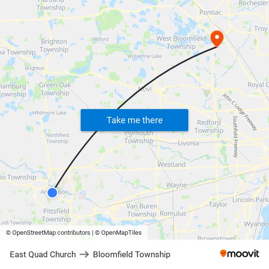 East Quad  Church to Bloomfield Township map