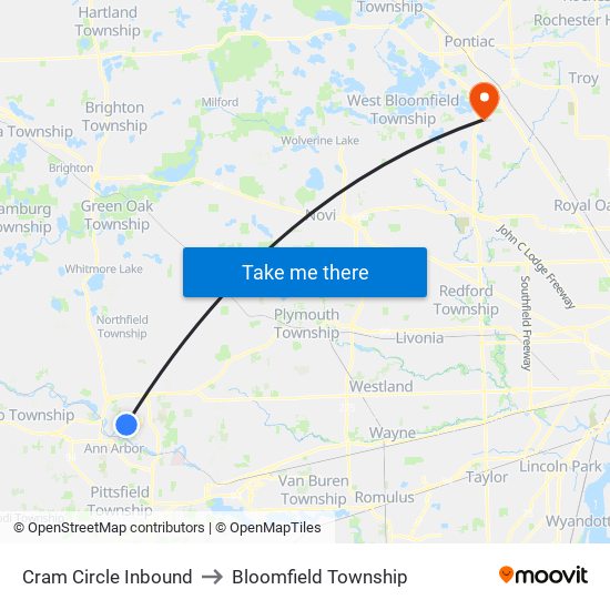 Cram Circle Inbound to Bloomfield Township map