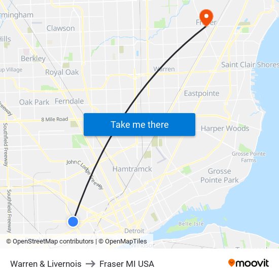 Warren & Livernois to Fraser MI USA map