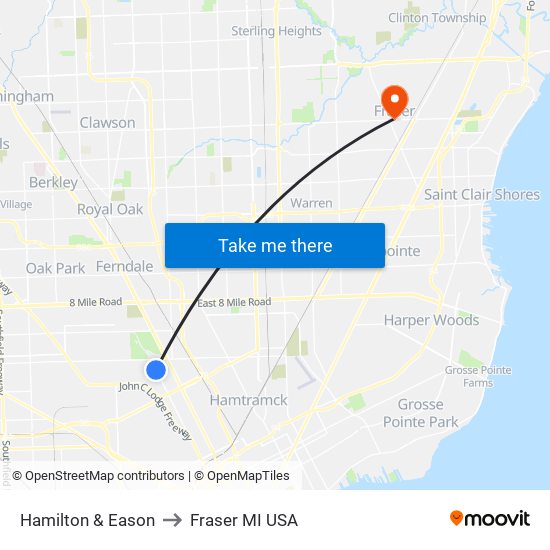 Hamilton & Eason to Fraser MI USA map
