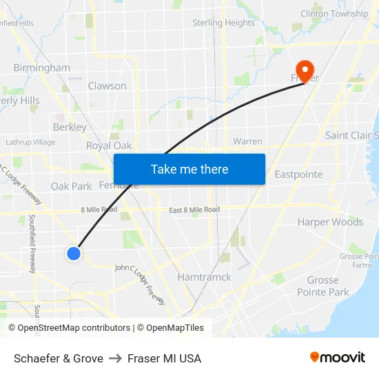 Schaefer & Grove to Fraser MI USA map