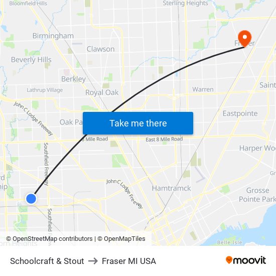 Schoolcraft & Stout to Fraser MI USA map