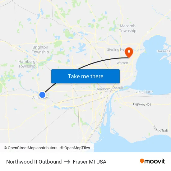 Northwood II Outbound to Fraser MI USA map
