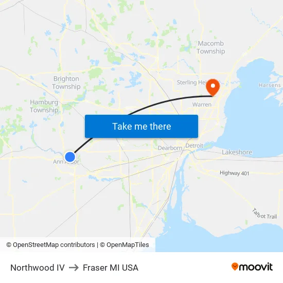 Northwood IV to Fraser MI USA map