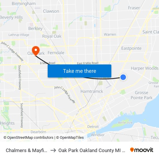 Chalmers & Mayfield to Oak Park Oakland County MI USA map