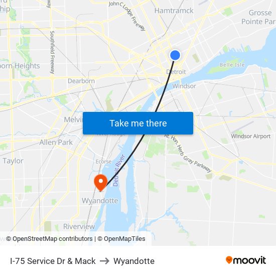 I-75 Service Dr & Mack to Wyandotte map