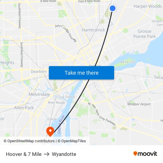 Hoover & 7 Mile to Wyandotte map