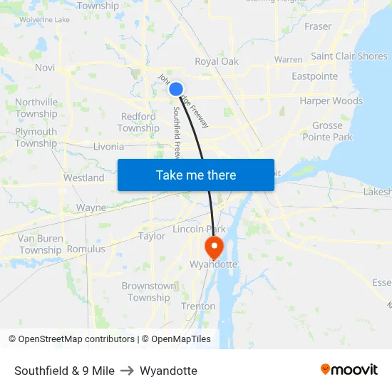 Southfield & 9 Mile to Wyandotte map