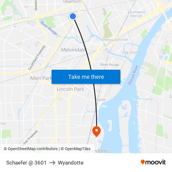 Schaefer @ 3601 to Wyandotte map