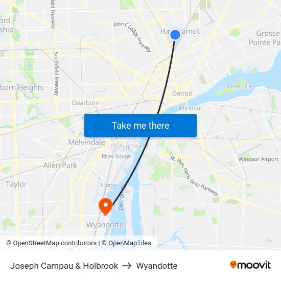 Joseph Campau & Holbrook to Wyandotte map
