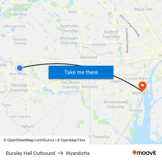 Bursley Hall Outbound to Wyandotte map