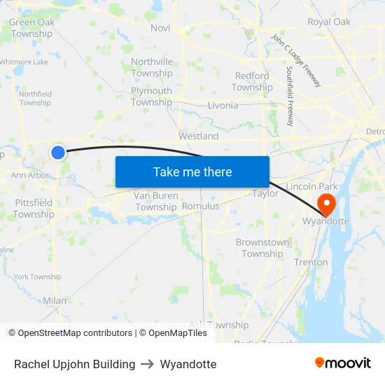 Rachel Upjohn Building to Wyandotte map