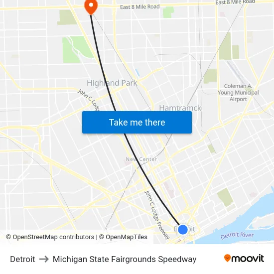 Detroit to Michigan State Fairgrounds Speedway map