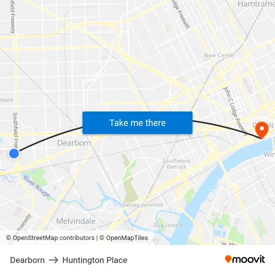 Dearborn to Huntington Place map