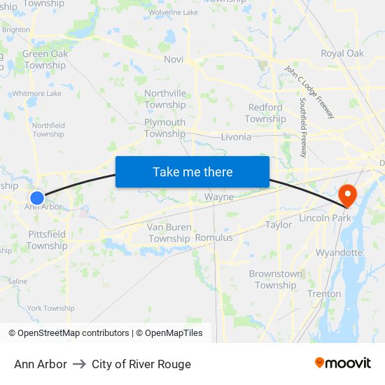 Ann Arbor to City of River Rouge map