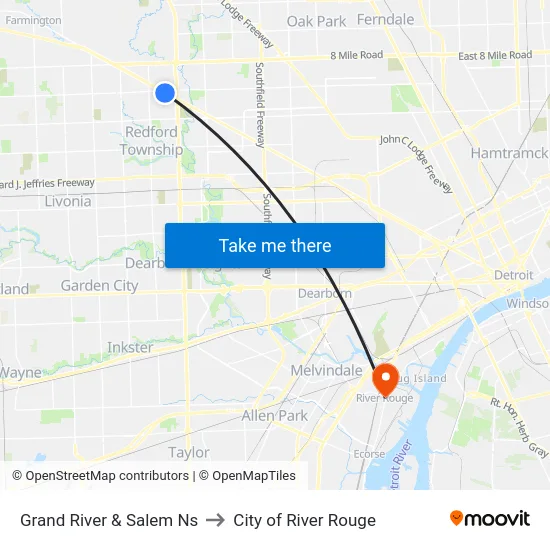Grand River & Salem Ns to City of River Rouge map