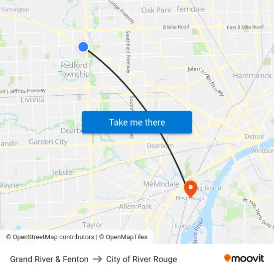 Grand River & Fenton to City of River Rouge map