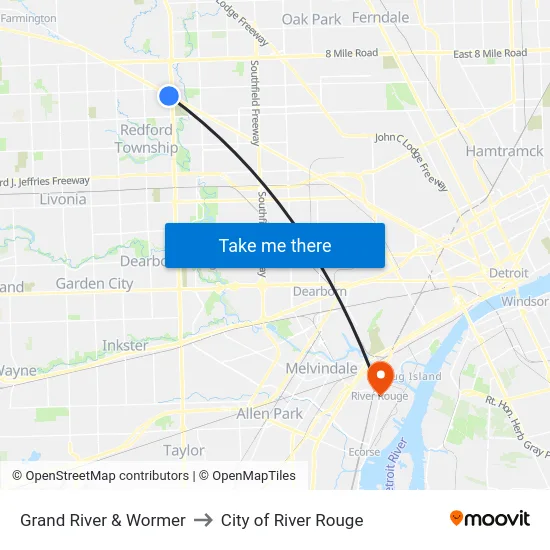 Grand River & Wormer to City of River Rouge map