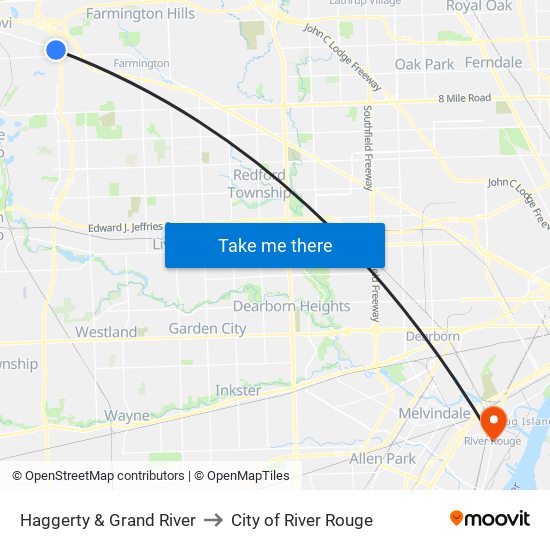 Haggerty & Grand River to City of River Rouge map