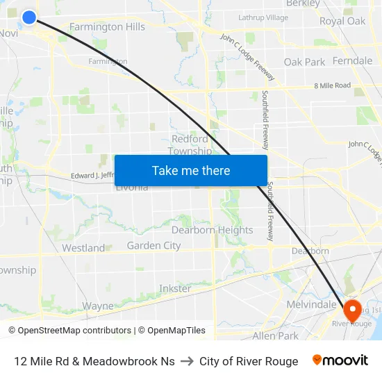 12 Mile Rd & Meadowbrook Ns to City of River Rouge map
