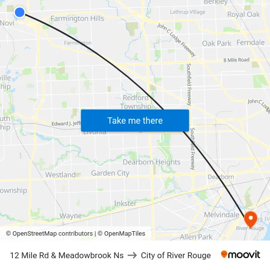 12 Mile Rd & Meadowbrook Ns to City of River Rouge map