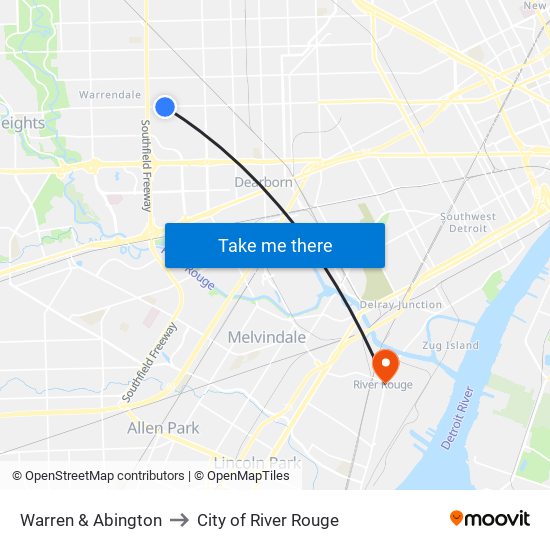 Warren & Abington to City of River Rouge map