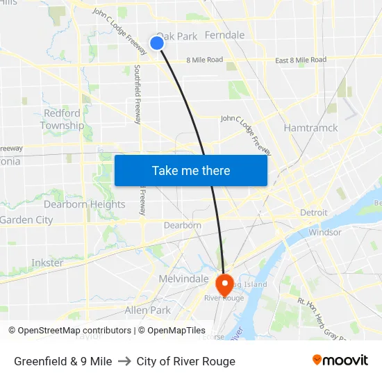 Greenfield & 9 Mile to City of River Rouge map