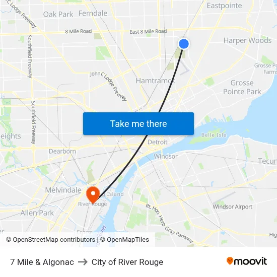 7 Mile & Algonac to City of River Rouge map