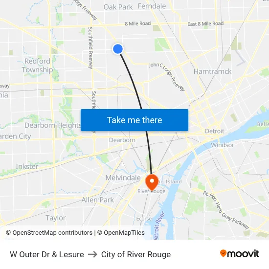 W Outer Dr & Lesure to City of River Rouge map