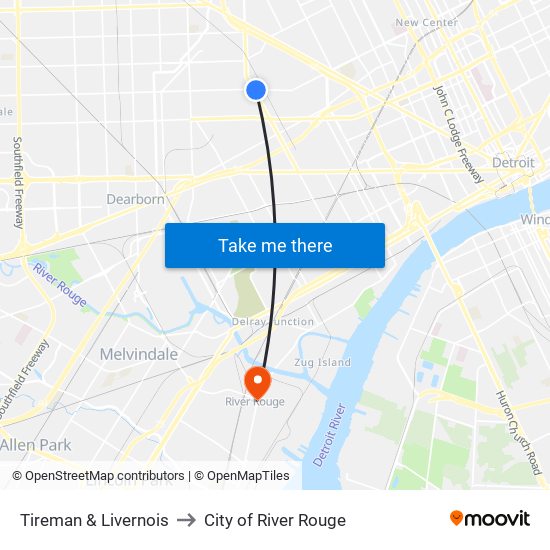 Tireman & Livernois to City of River Rouge map