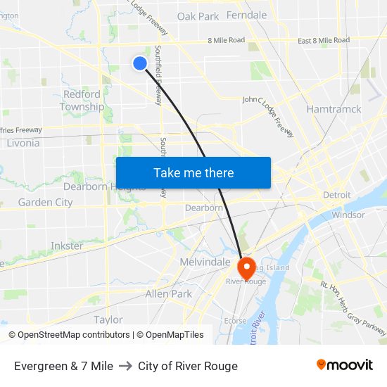 Evergreen & 7 Mile to City of River Rouge map