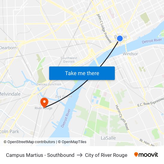 Campus Martius - Southbound to City of River Rouge map