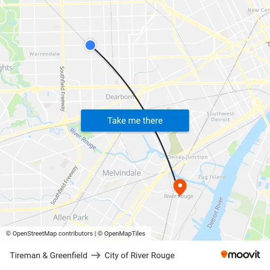 Tireman & Greenfield to City of River Rouge map