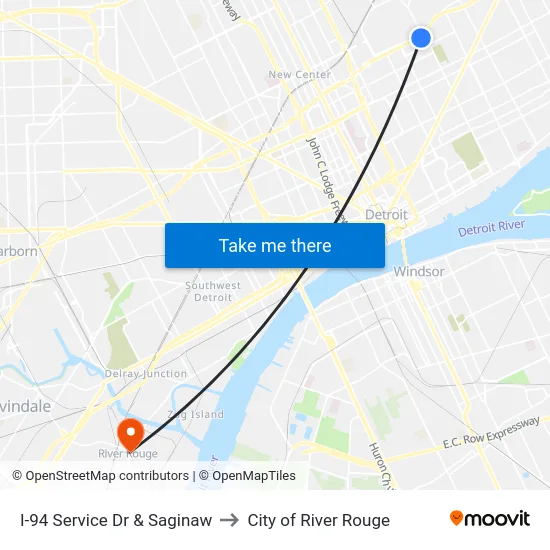 I-94 Service Dr & Saginaw to City of River Rouge map