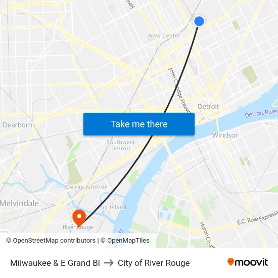 Milwaukee & E Grand Bl to City of River Rouge map